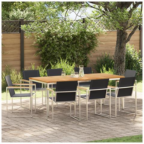 Set da pranzo da giardino in legno massello di teak, 9 pezzi, Tavolo da pranzo all'aperto 200x90x74.5 cm in legno massello di teak - Foto 2