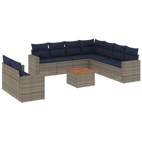Set Divani da Giardino 10 pz con Cuscini Grigio in Polyrattan - Foto 1