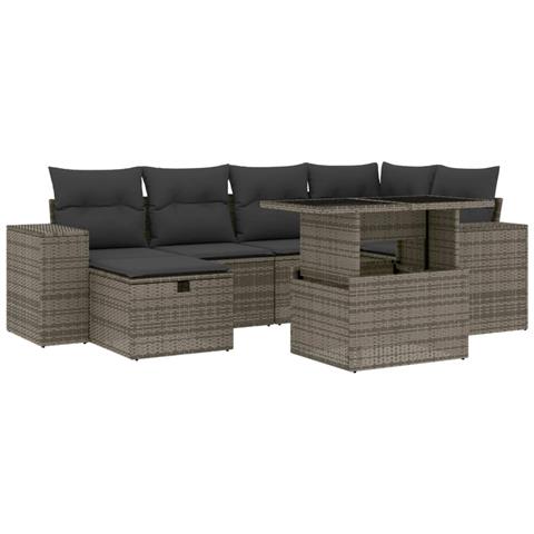 Set Divani da Giardino 7 pz con Cuscini Grigio in Polyrattan - Foto 1