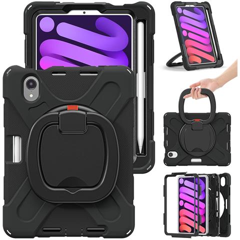 Custodia Per Ipad Mini 6 8.3"" Girevole Cavalletto E Alloggiamento Per Stilo Nera - Foto 1