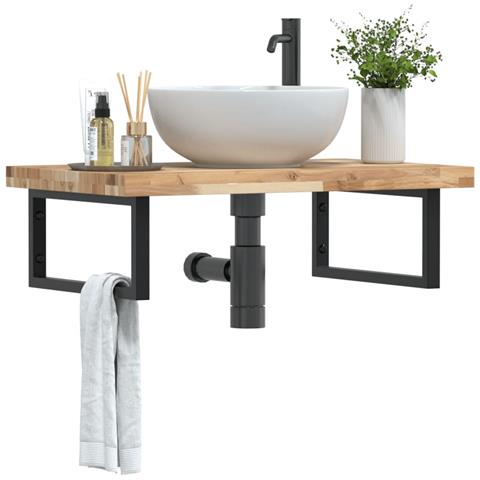 Ripiano A Parete Per Lavabo In Acciaio E Massello Di Acacia - Foto 8