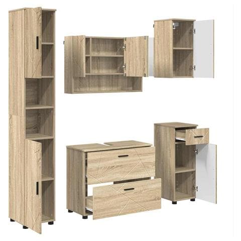 Set di mobili per il bagno 5 pcs rovere sonoma 30 x 35 x 192 cm - Foto 1