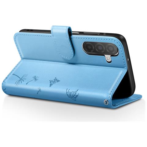 Custodia A Portafoglio Per Galaxy A26 Premium Design Fiori Farfalla, Blu Chiaro - Foto 2