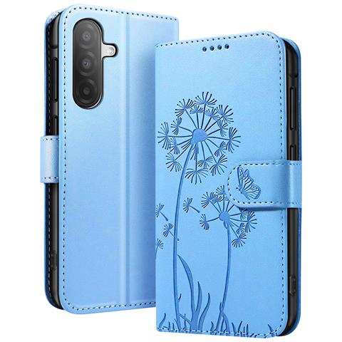 Custodia A Portafoglio Per Galaxy A26 Premium Design Fiori Farfalla, Blu Chiaro - Foto 1