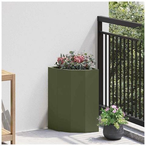 Vaso d'angolo Oliver verde 30 x 30 x 50 cm Acciaio - Foto 2