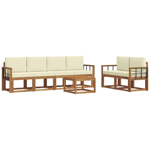 Set di divani da esterno con cuscino 7 pcs Naturale e Crema - Foto 1