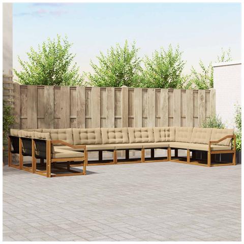 Set di divani da esterno con cuscino 10 pcs Naturale e Beige - Foto 2