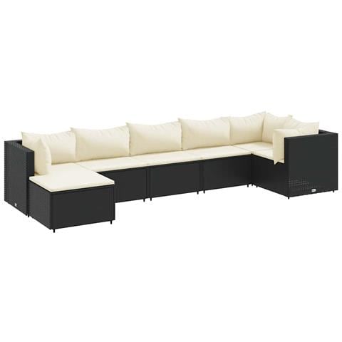Set Salotto da Giardino con Cuscini 7pz Nero Polyrattan - Foto 1