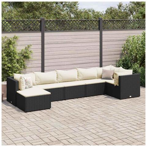 Set Salotto da Giardino con Cuscini 7pz Nero Polyrattan - Foto 2