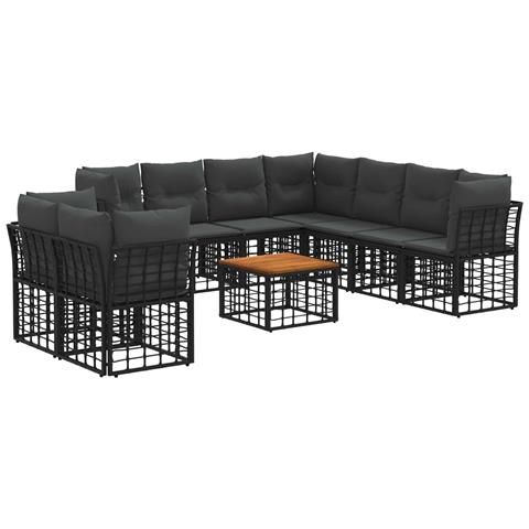 Set di divani da esterno 10 pcs Nero e Grigio scuro Poliestere - Foto 1