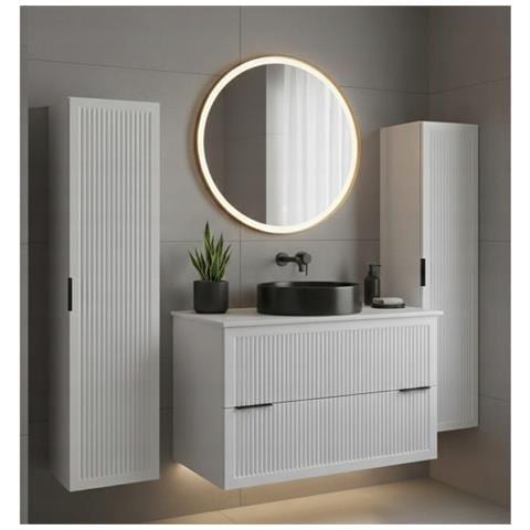 Mobile sottolavabo da 80 cm, Kaschmir, ripiano beige, Lavabo sospeso, Chiusura ammortizzata, Piano di lavoro effetto marmo bianco - Foto 2