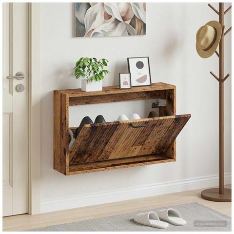 Mobiletto per Scarpe da Muro HOORN 71 x 17 x 43 cm Legno antico - Foto 2