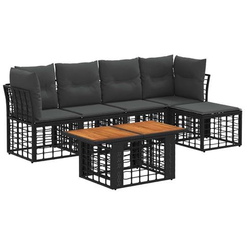 Set Divano da Giardino 6 pz Nero e Grigio scuro polyrattan - Foto 1