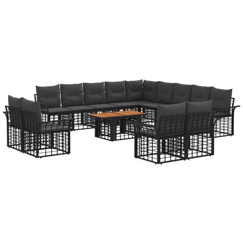 Set Divano da Giardino 14 pz Nero e Grigio scuro polyrattan - Foto 1