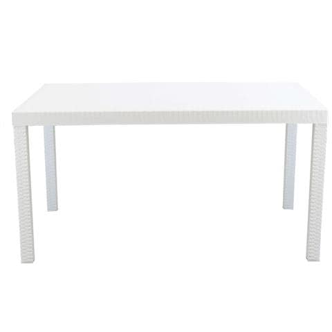 Set Tavolo Da Giardino Rettangolare Fisso Cm 150 X 90 Con 4 Sedie In Wicker Stampato Bianco Da Esterno Giardino - Foto 2