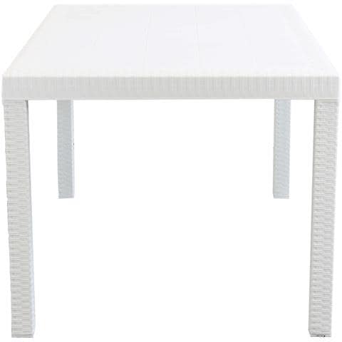 Set Tavolo Da Giardino Rettangolare Fisso Cm 150 X 90 Con 4 Sedie In Wicker Stampato Bianco Da Esterno Giardino - Foto 4