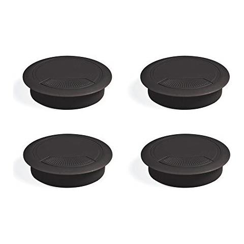 3196417 Confezione Da 4 Passacavi Rotondi Diametro 80 Mm Per Incastrare In Scrivania / tavolo In Plastica Nera - Foto 1