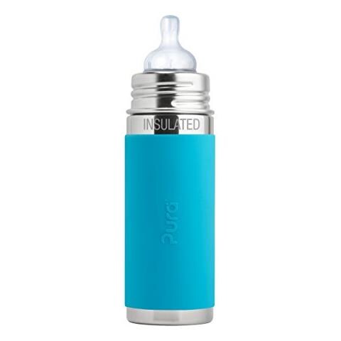Bottiglia Pura Isolato In Acciaio Inox Con Silicone (plastica Capezzolo Libero Atossici, Certificato, Senza Bpa), Aqua ' - Foto 1