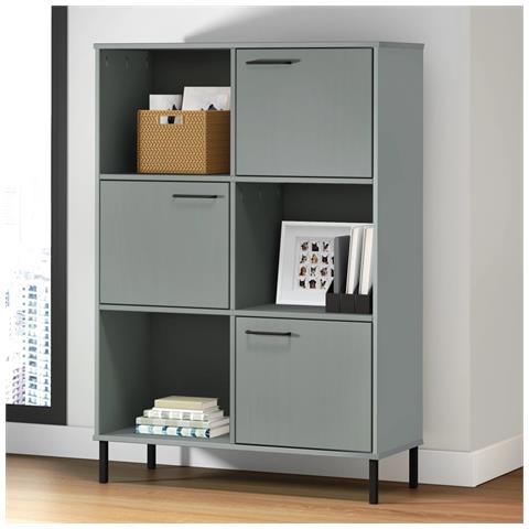 Libreria Con Gambe Metallo Grigio 90x35x128,5 Cm Massello Oslo - Foto 9