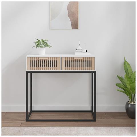 Tavolino Consolle Bianco 80x30x75 Cm Legno Multistrato E Ferro - Foto 6