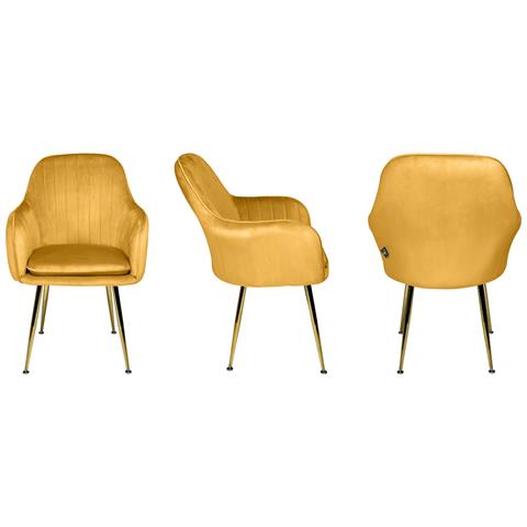 Sedia Da Pranzo In Velluto Giallo Senape Poltroncina Vintage Mod. Celine - Foto 2