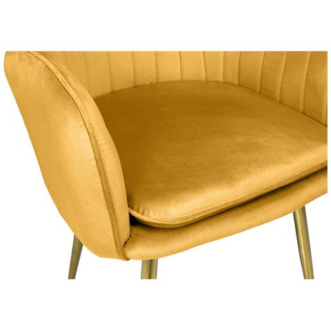 Sedia Da Pranzo In Velluto Giallo Senape Poltroncina Vintage Mod. Celine - Foto 6