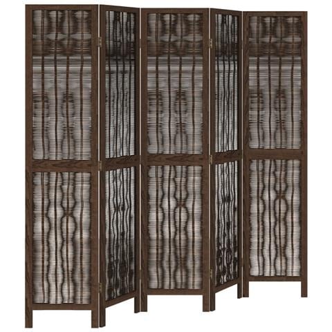 Divisorio Ambienti 5 Pannelli Marrone Scuro Massello Paulownia - Foto 2