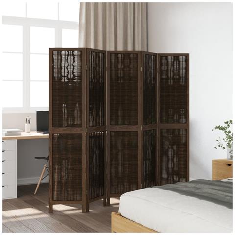 Divisorio Ambienti 5 Pannelli Marrone Scuro Massello Paulownia - Foto 3