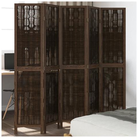 Divisorio Ambienti 5 Pannelli Marrone Scuro Massello Paulownia - Foto 1
