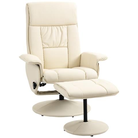 Poltrona Relax Reclinabile Fino 135° Con Seduta Girevole E Pouf Poggiapiedi, 78x84x110cm, Crema - Foto 1