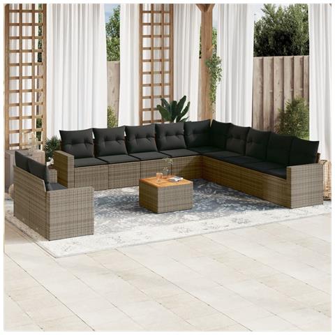 Set Divani Da Giardino 12 Pz Con Cuscini Grigio In Polyrattan - Foto 1