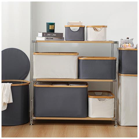 Cesto Portabiancheria Grigio, Contenitore Pieghevole In Tessuto Oxford  S - Foto 2