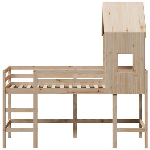 Letto Soppalco con Scala e Tetto 80x200 cm Legno Massello Pino - Foto 2