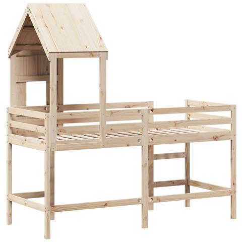 Letto Soppalco con Scala e Tetto 80x200 cm Legno Massello Pino - Foto 10
