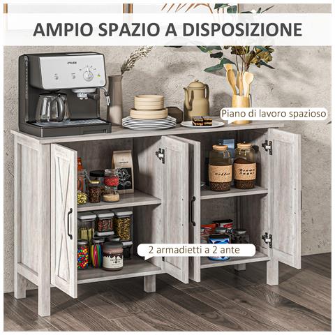Mobiletto Multiuso stile Rustico con 4 Ripiani Portaoggetti Regolabili, in Legno, 120x37x75 cm, Grigio - Foto 6
