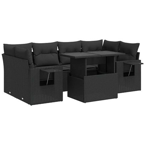 Set Divani Da Giardino Con Cuscini 7pz Nero Polyrattan - Foto 2