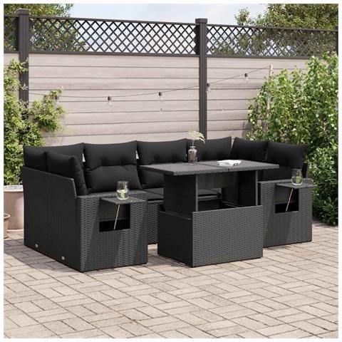 Set Divani Da Giardino Con Cuscini 7pz Nero Polyrattan - Foto 1
