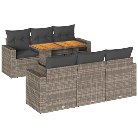 Set Divani Da Giardino 7 Pz Con Cuscini Grigio In Polyrattan - Foto 1