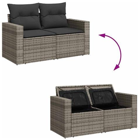 Set Divani Da Giardino 7 Pz Con Cuscini Grigio In Polyrattan - Foto 10