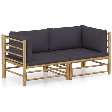 Lusso Casadino -  Set Divani Da Giardino 2 Pz Con Cuscini Grigio Scuro In Bambù - Foto 2