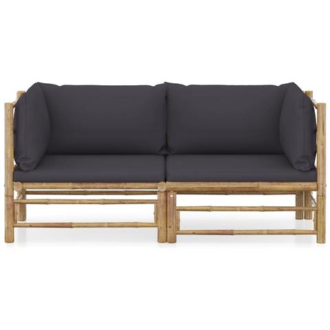 Lusso Casadino -  Set Divani Da Giardino 2 Pz Con Cuscini Grigio Scuro In Bambù - Foto 1