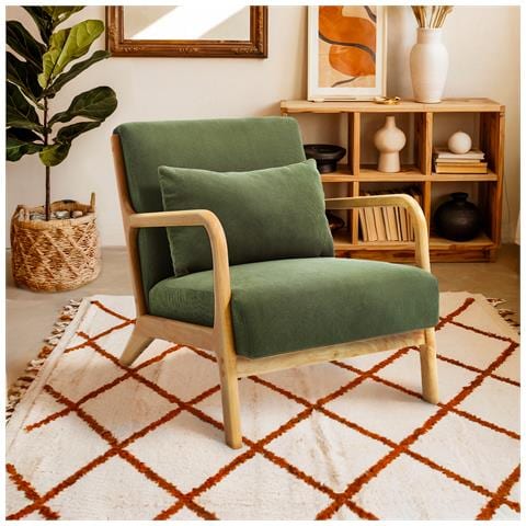 Poltrona Vintage Scandinava Marie In Velluto A Coste Color Cachi E Legno - Foto 1