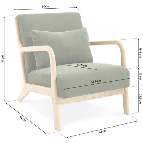 Poltrona Vintage Scandinava Marie In Velluto A Coste Color Cachi E Legno - Foto 8