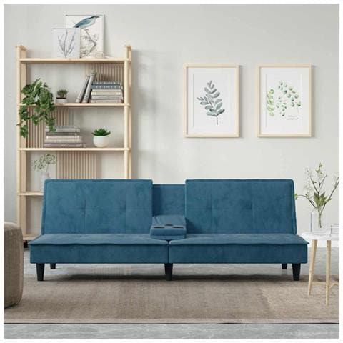 Divano Letto con Portabicchieri in Velluto Blu - Foto 2