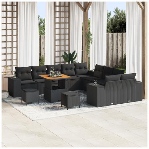 Set di Divani da Giardino Set di 4 Nero Rattan, Poliestere Grande - Foto 2