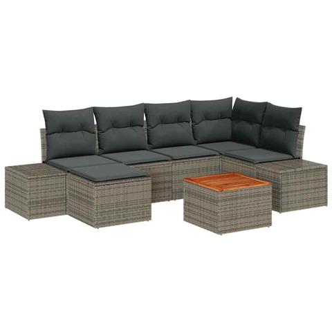 Set Divani da Giardino da 7 Pezzi con Cuscini Grigio Polyrattan Acacia - Foto 1