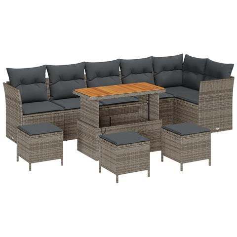 Set Divano da Giardino da 10 Pezzi con Cuscini Grigio Rattan Sintetico Acacia,  Set Da Pranzo da Giardino da 4 Pezzi con Cuscini Grigio Rattan Sintetico Acacia - Foto 1