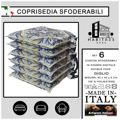 Set 6 Cuscini Per Sedie Cucina Con Laccetti, Stampa Digitale, Copri Sedia Sfoderabili E Lavabili, Made In Italy (6, Giglio) - Foto 2