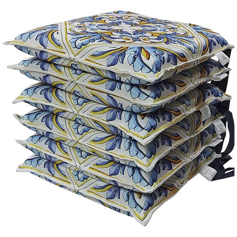 Set 6 Cuscini Per Sedie Cucina Con Laccetti, Stampa Digitale, Copri Sedia Sfoderabili E Lavabili, Made In Italy (6, Giglio) - Foto 1