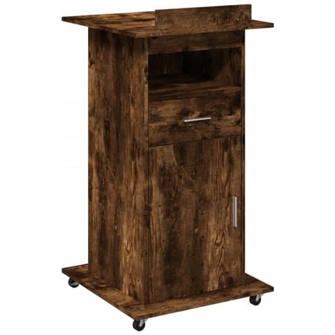 Leggio con Ruote e Cassetto Rovere Fumo 55x55x107cm Multistrato - Foto 1